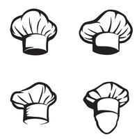 Four black and white chef hats in different styles for culinary and restaurant design vector