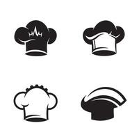 illustration of four different stylized chef hat designs in simple black and white colors for culinary concepts vector