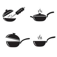 Simple illustration showcasing a collection of cooking tools and a skewer in various cooking pot arrangements vector