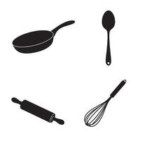 Set of simple kitchen utensils in a monochromatic style for culinary and cooking illustrations vector