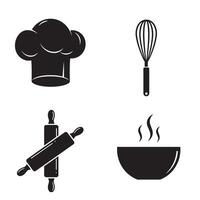 Culinary elements for baking and cooking represented in black and white illustrations for recipes vector