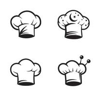 Collection of four black and white chef hat illustrations depicting culinary professionals and related concepts vector