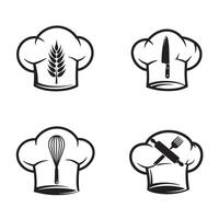 illustration set of chef hats with baking and cooking kitchen tools for culinary branding or design vector