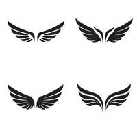 Four distinct illustrations showcasing stylized angel wings in various elegant and minimalist black and white designs against a plain white backdrop vector
