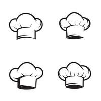 Four minimalist black and white chef hats silhouettes arranged on a clean white background for culinary themes vector