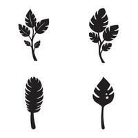 Minimalist black and white set of leafy botanical elements for decorative design purposes or branding templates vector