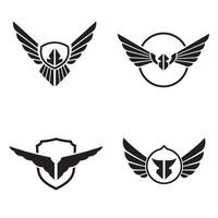 Four distinct winged emblem designs suitable for branding and logos featuring shield and elegant wing elements vector
