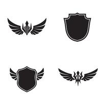 Collection of black heraldic designs featuring wings and shields for emblems and logo creations vector