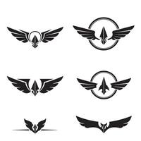 Collection of black winged arrow logos for corporate branding and emblem design on white background vector