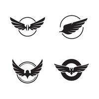 Set of stylized black wing emblem designs in various arrangements with a circle border ideal for logo creation vector
