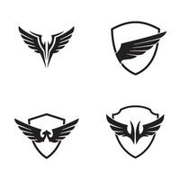 Set of four black wing and shield logos ideal for heraldry emblem brand identity and graphic design vector