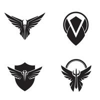 Set of heraldic eagle emblem designs featuring wings and shields in a minimalist style vector