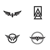 Set of four logos featuring abstract wings and letter a designs in simple modern black and white styles vector