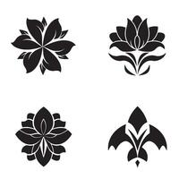 Black floral design elements including lotus and stylized flower shapes suitable for various design applications and projects. vector