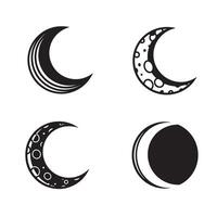 illustration featuring a collection of black and white crescent moon designs representing different phases on a white background vector