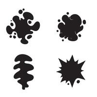 Set of black ink splashes and splatters in various shapes on a clean white background for design elements. vector