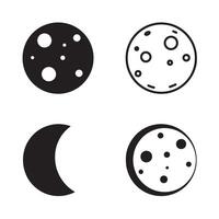 Simple monochrome lunar phases and moon icons representing different phases of the moon for various designs vector