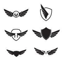 Collection of six black winged crests and heraldic shield emblems for design and decorative applications vector
