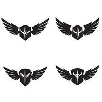 illustrations of shield designs featuring winged elements in various styles for logo design and branding vector
