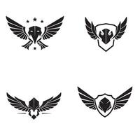 set of stylish winged emblems showcasing shield designs and eagle inspired imagery in black and white perfect for branding vector