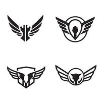 Set of four minimalist winged logos in black and white ideal for branding and emblem design concepts vector