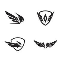 Four stylized wing and shield emblem designs perfect for brand identity and logo creation in various applications. vector