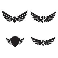 Set of four stylish black winged emblems in format suitable for branding and logo design purposes vector