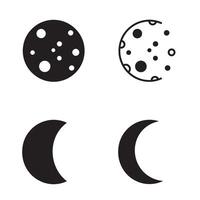 Celestial bodies represented by graphic icons featuring phases of the moon in flat black and white style for conceptual design vector