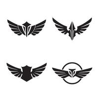 Set of four black winged emblems featuring heraldic designs suitable for branding and logo creation purposes vector