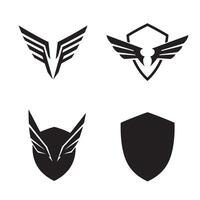 Set of four black winged shields and geometric badge icons ideal for branding and identity design vector