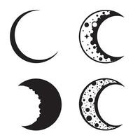 Four crescent moon designs in black and white representing celestial bodies and artistic elements for decorative usage vector