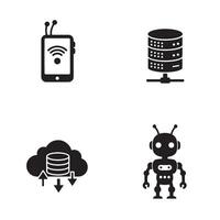 icons depicting technology concepts including cloud data server robot and wireless communication vector