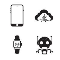 Modern technology and artificial intelligence icons in simple black and white vector
