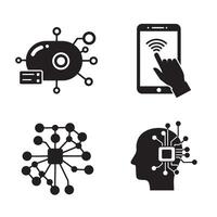 Modern technology concept icons featuring circuit boards wireless communication and smartphone interaction representing digital innovation vector