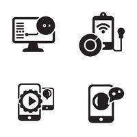 Collection of modern black and white icons for technology and communication concepts vector