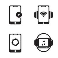 Modern smartphone icons illustrating multimedia playback settings connectivity and applications vector