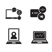Set of modern business and technology icon illustrations in minimalist black and white style vector