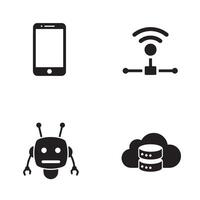 Modern technology icons representing smartphone wireless communication artificial intelligence cloud computing vector