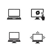 Simple computer icons showing laptop computer and desktop screen in black and white style vector