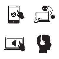 Digital technology and online media communication icons set in black and white vector