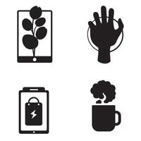Modern black and white icon set featuring nature and technology elements vector