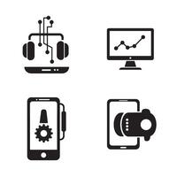Digital technology icon set illustrating headphones computer monitor mobile devices in black and white vector