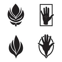 Black and white modern logo concepts featuring hand and leaf elements on a white background perfect for branding vector