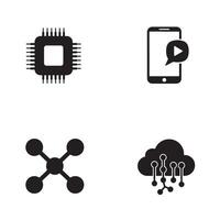 Collection of technology and digital icons depicting concepts like connectivity and data storage vector