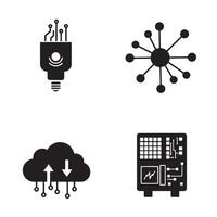 Modern technology and cloud computing icons in monochrome silhouettes vector