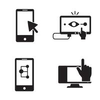 Digital technology and interaction icons for smartphones and desktop computers vector