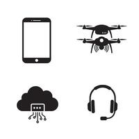 Modern technology and communication icons in black and white for digital design vector