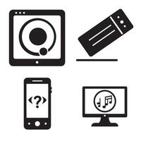 Black and white icon set representing music ticket technology and assistance vector