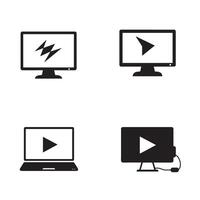 Computer screens and laptop representing playback and digital data processing vector