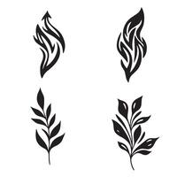 Black and white floral and abstract leaf elements set on white background vector